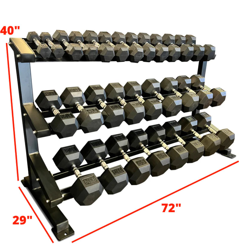 3 tier rubber discount hex dumbbell rack