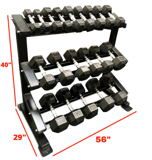 3 TIER 50' Dumbbell Rack (holds 5-50lb HEX OR URETHANE)