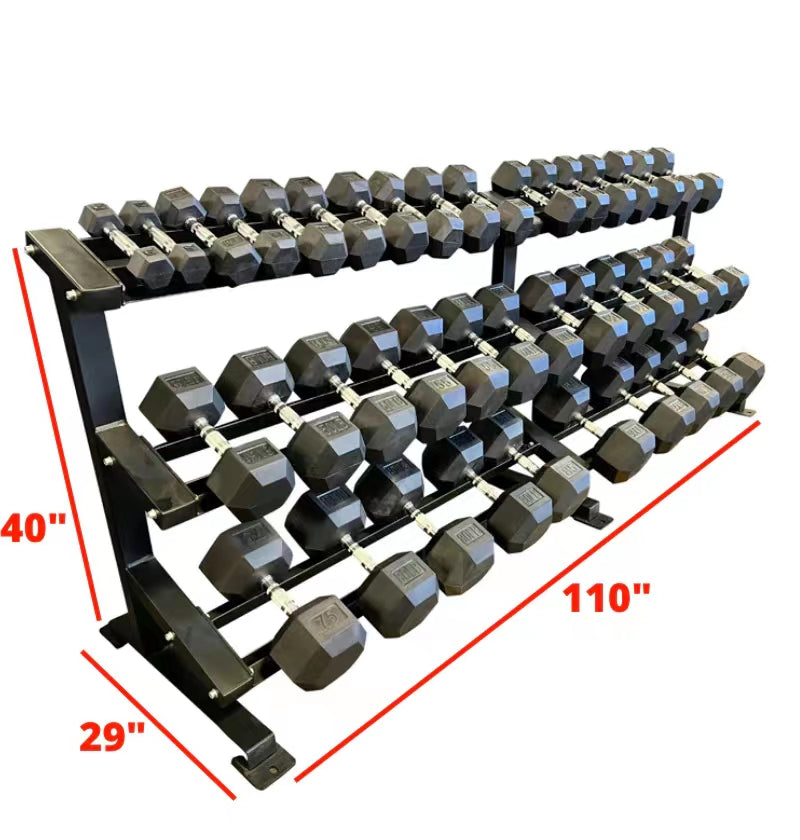 5-100LB Dumbbell Set With 3 Tier 3 Leg Rack